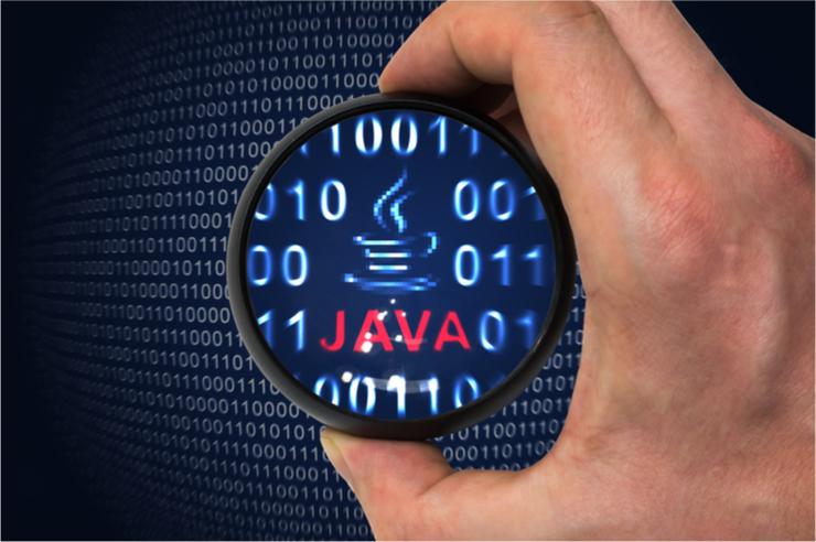 Java logo in binary code